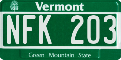 VT license plate NFK203