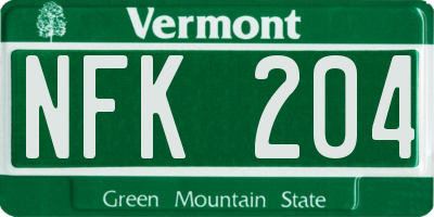 VT license plate NFK204