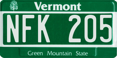VT license plate NFK205