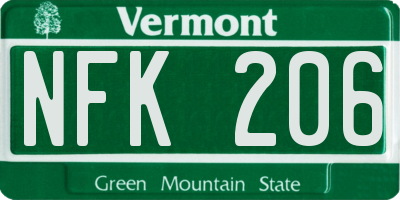 VT license plate NFK206