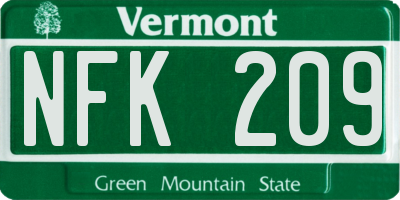 VT license plate NFK209