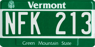 VT license plate NFK213