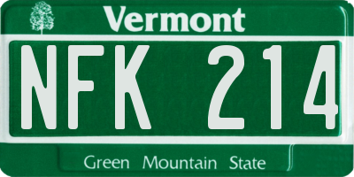 VT license plate NFK214