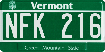 VT license plate NFK216