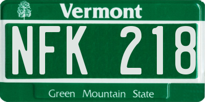 VT license plate NFK218