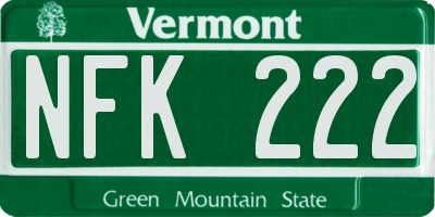 VT license plate NFK222