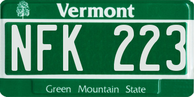 VT license plate NFK223