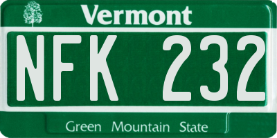 VT license plate NFK232