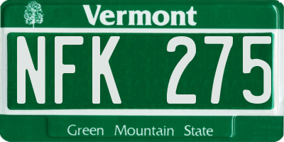 VT license plate NFK275