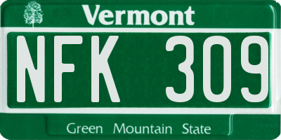 VT license plate NFK309