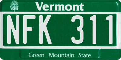 VT license plate NFK311