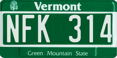 VT license plate NFK314