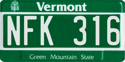 VT license plate NFK316