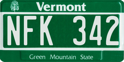 VT license plate NFK342