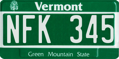 VT license plate NFK345