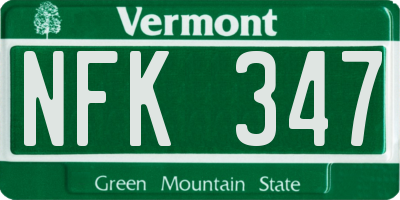 VT license plate NFK347