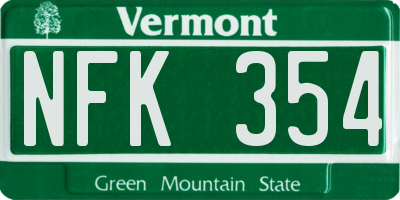 VT license plate NFK354