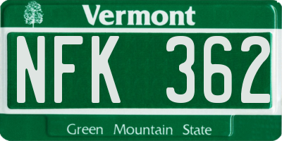 VT license plate NFK362