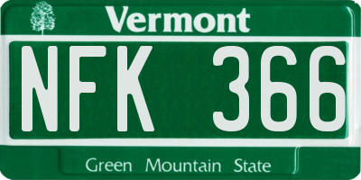 VT license plate NFK366