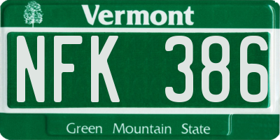 VT license plate NFK386