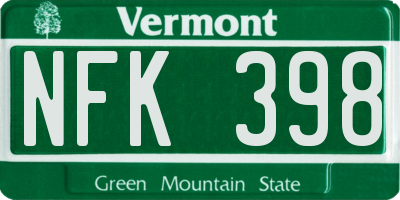 VT license plate NFK398
