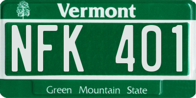 VT license plate NFK401
