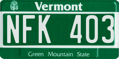 VT license plate NFK403