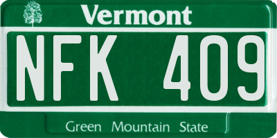 VT license plate NFK409
