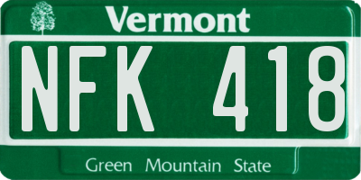 VT license plate NFK418