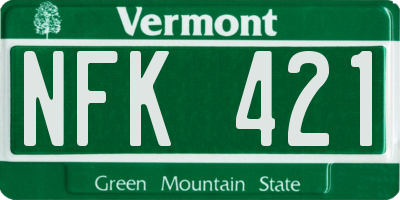VT license plate NFK421
