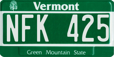 VT license plate NFK425