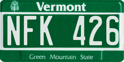 VT license plate NFK426