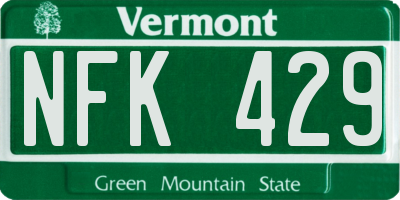 VT license plate NFK429