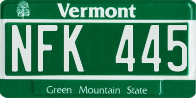 VT license plate NFK445