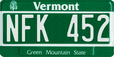VT license plate NFK452