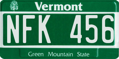 VT license plate NFK456
