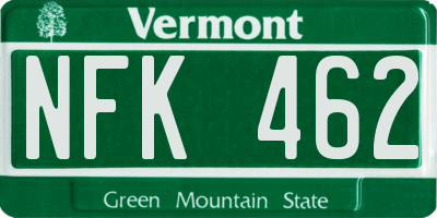 VT license plate NFK462
