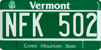 VT license plate NFK502