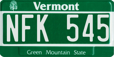 VT license plate NFK545