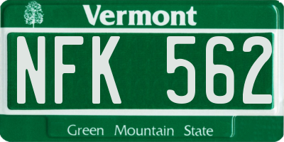 VT license plate NFK562