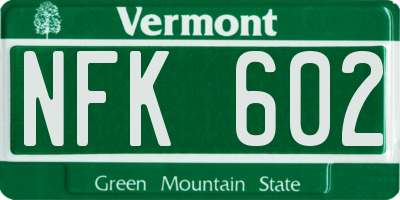 VT license plate NFK602