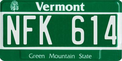 VT license plate NFK614
