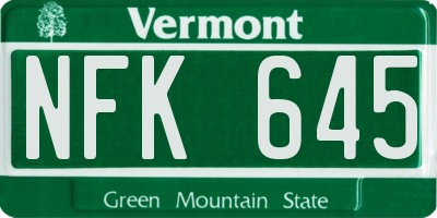 VT license plate NFK645