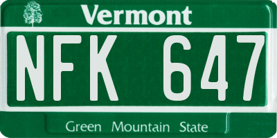 VT license plate NFK647