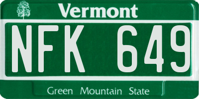 VT license plate NFK649