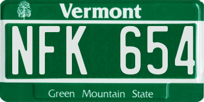 VT license plate NFK654