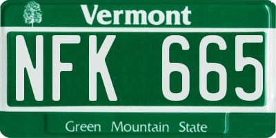 VT license plate NFK665