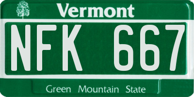 VT license plate NFK667