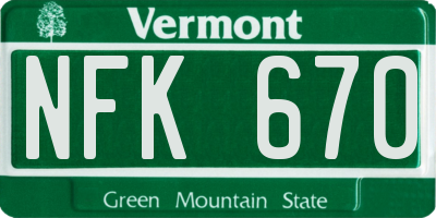 VT license plate NFK670