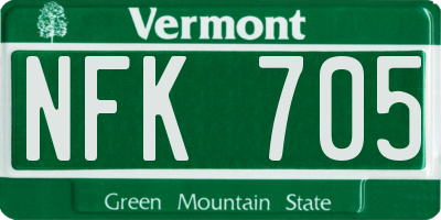 VT license plate NFK705